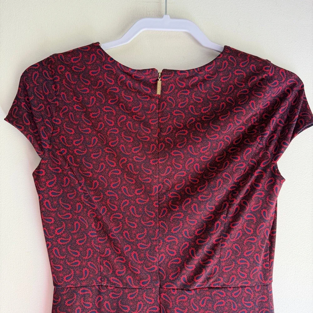 Michael Kors Burgundy Navy Paisley Fit and Flare Ruffle Hem Dress XS